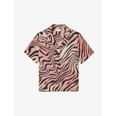 Shop Sandro Womens Brick-red Ines Zebra-print Silk Shirt 8