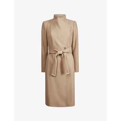 Shop Ted Baker Womens Camel Rose Wrap Wool-blend Coat