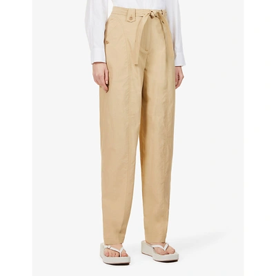 Shop Kenzo Tapered-leg High-rise Cotton-poplin Trousers
