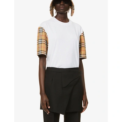 Shop Burberry Serra Checked Cotton-jersey T-shirt In White