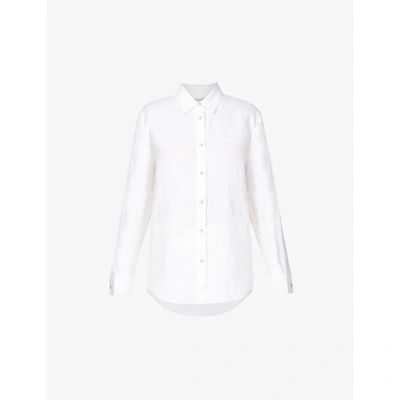 Shop Asceno Womens White Milan Organic-linen Pyjama Shirt L