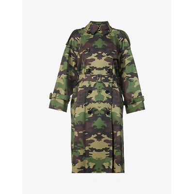 Shop Burberry Womens Mangr Grn Pinmore Camo-print Cotton Trench Coat 10