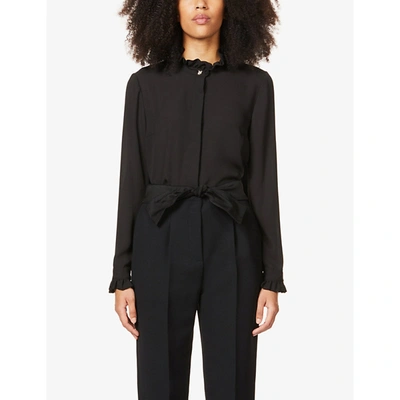 Shop Claudie Pierlot Women's Black Colombine Frilled-trim Crepe Shirt