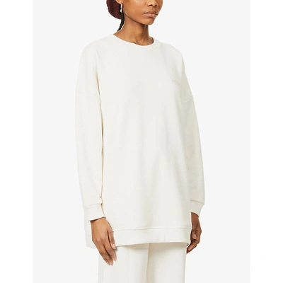 Shop Ganni Womens Egret Isoli Brand-embroidered Oversized Cotton-blend Sweatshirt L/xl