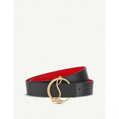 Shop Christian Louboutin Women's Black/antic Gold Logo-buckle Leather Belt