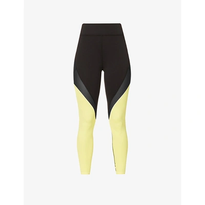 Shop Michi Womens Black Electric Yellow Fuse High-rise Stretch-jersey Leggings M