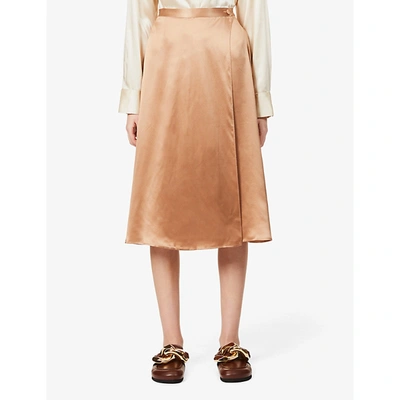 Shop Reformation Jones Wrap-over Silk-satin Midi Skirt