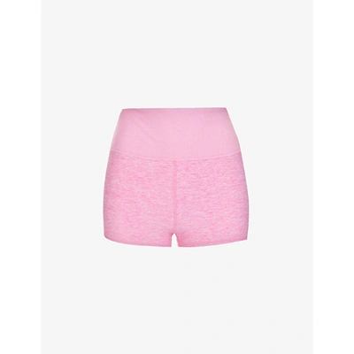 Shop Alo Yoga Womens Parisian Pink Heather Alosoft Aura Logo-print Stretch-jersey Shorts M