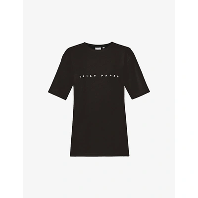 Shop Daily Paper Alias Logo-embroidered Cotton-jersey T-shirt In Black