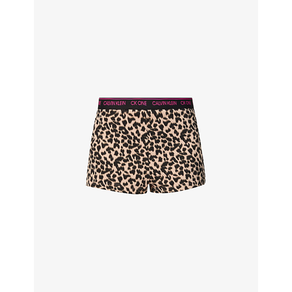 Calvin Klein Womens Sket Leop Prt Hon Almond Ck One Leopard-print Mid-rise  Cotton-blend Pyjama Shorts S | ModeSens