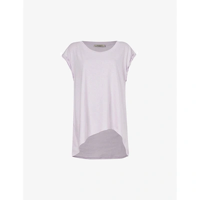 Shop Allsaints Womens Misty Lilac Sanza Asymmetric-hem Cotton And Linen-blend Tank Top Xs