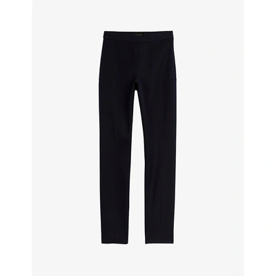 Shop Ted Baker Women's Navy Cayla Seam-detail Slim-fit Cotton Trousers