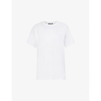 Shop Acne Studios Womens Optic White Nash Logo-patch Cotton-jersey T-shirt S