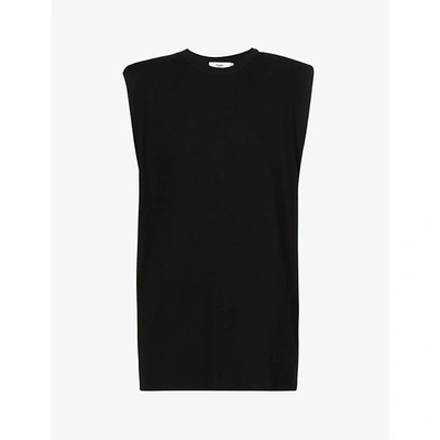 Shop The Frankie Shop Womens Black Tina Muscle Padded-shoulder Cotton-jersey Mini Dress M