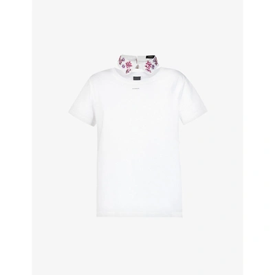 Shop Pinko Womens White Allegato Collar-embellished Branded Cotton-jersey T-shirt M