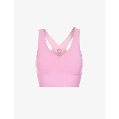 Shop Alo Yoga Womens Parisian Pink Real V-neck Stretch-jersey Bra S