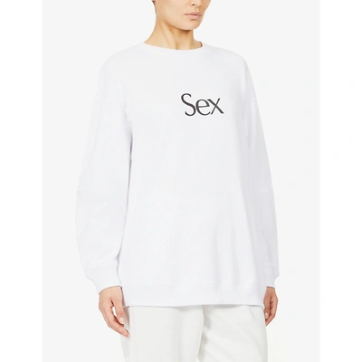 Shop More Joy Womens White Sex-print Organic Cotton-jersey Sweatshirt M