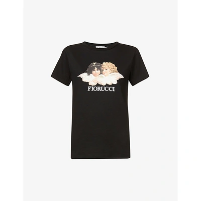 Shop Fiorucci Womens Black Vintage Angels Graphic-print Organic-cotton T-shirt Xs