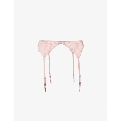 Shop Fleur Du Mal Womens Pink Lady Lily Embroidered High-rise Mesh Suspender Belt 2
