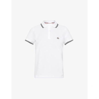 Shop Moncler Maglia Logo-embroidered Slim-fit Cotton-piqué Polo Shirt In White