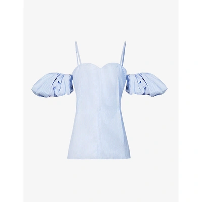 Shop Jw Anderson Womens Denim Blue Striped Off-the-shoulder Cotton Top 10