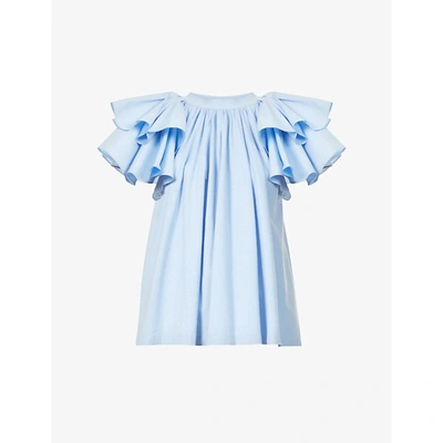 Shop Alexander Mcqueen Womens Pale Blue Frill-sleeve Cotton-jersey T-shirt 12