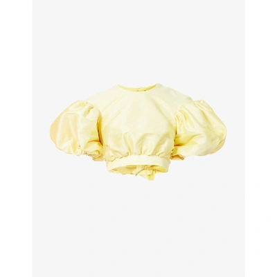 Shop No Pise La Grama Womens Soft Yellow Leyenda Puffed-sleeve Crepe Top Xs