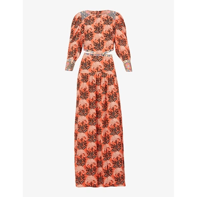 Shop Ba&sh Womens Orange 0156 Gabriel Cut-out Printed Maxi Dress M