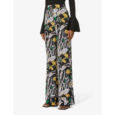 Shop Diane Von Furstenberg Federica Floral-print Silk-crepe Trousers
