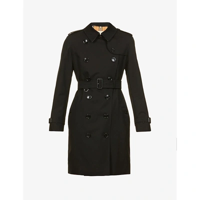 Shop Burberry Womens Black Kensington Double-breasted Cotton Trench Coat 8