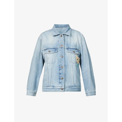 Shop Gucci Womens Light Blue/mix Cat-patch Denim Jacket