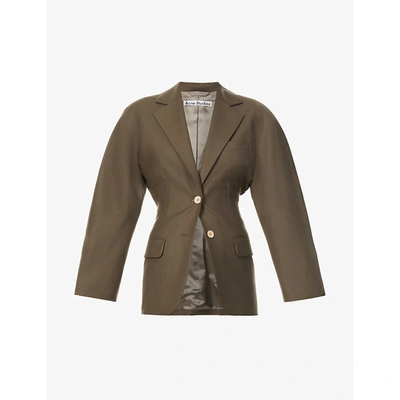 Shop Acne Studios Womens Taupe Grey Jasmina Padded-shoulder Wool Blazer 8