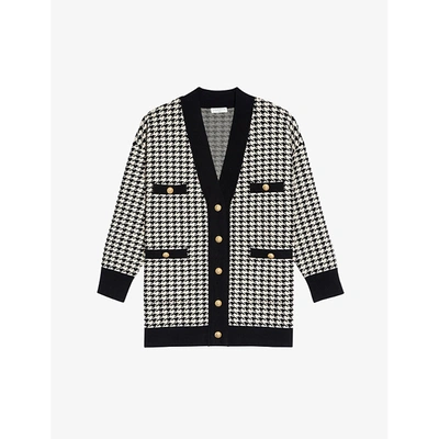 SANDRO SANDRO WOMENS ECRU BLACK DANE HOUNDSTOOTH KNITTED CARDIGAN 39458115