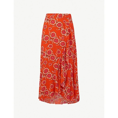 Shop Whistles Womens Multi-coloured Floral-print Crepe Midi Skirt 14