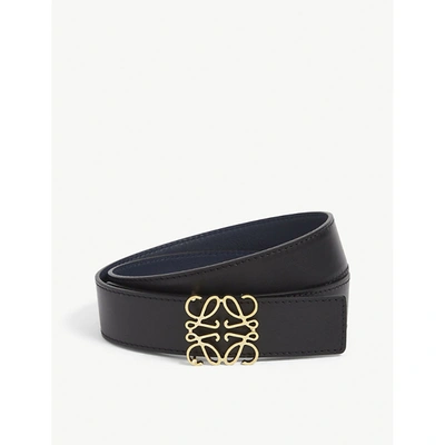 Shop Loewe Womens Black/navy/gold Anagram Adjustable Leather Belt 24