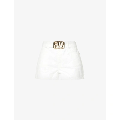 Shop Pinko Womens White Brooklyn Mid-rise Logo-buckle Shorts 30