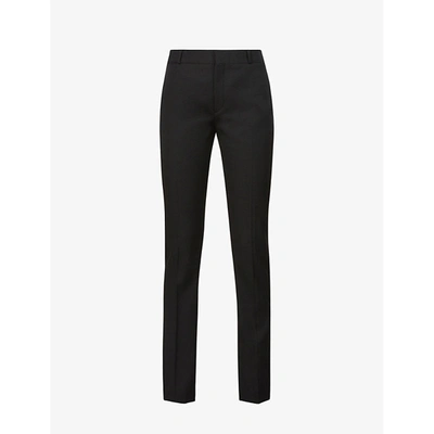 Shop Saint Laurent Womens Noir Slim-leg High-rise Wool Trousers 10 In Black