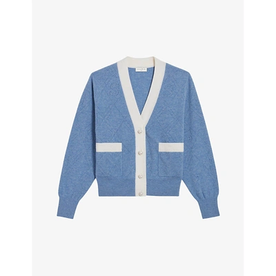 Shop Sandro Lucas Pearl-buttoned Wool-blend Knitted Cardigan