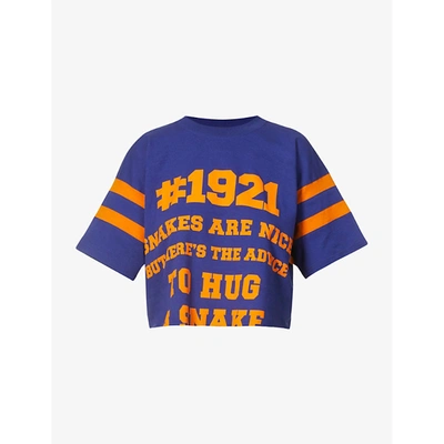 Shop Gucci Women's Inchiostro/crop/mc Branded Cotton-jersey T-shirt
