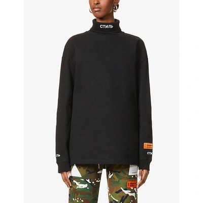 Shop Heron Preston Womens Black Logo-embroidered Turtleneck Cotton Sweatshirt S