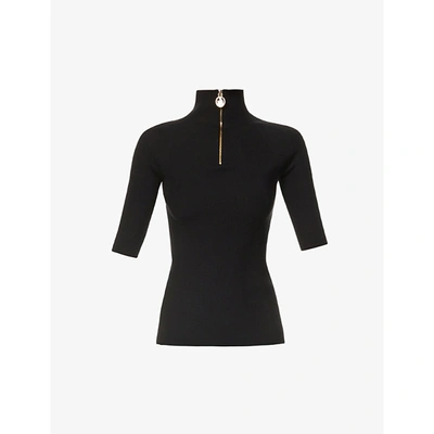 Shop Lanvin Womens Black High-neck Cashmere, Wool And Silk-blend Top S