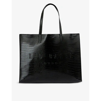 Shop Ted Baker Women's Black Croc-detail Icon Leather Tote Bag