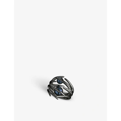 Shaun Leane Hooked Black Rhodium-plated Sterling Silver And Black Pearl Ring In Black Rhodium