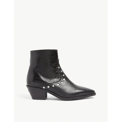 Shop Zadig & Voltaire Womens Noir Tyler Stud-embellished Leather Cowboy Boots 7