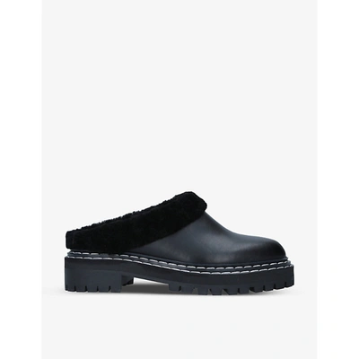 Shop Proenza Schouler Lug-sole Shearling And Leather Mules In Black