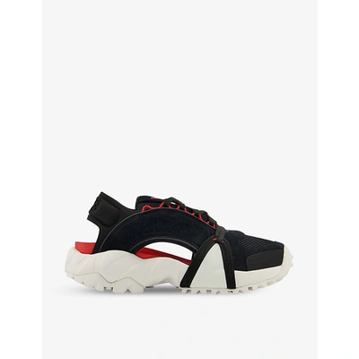 Shop Adidas Y3 Womens Black Chalk Red Notoma Lace-up Suede And Mesh Sandals 4