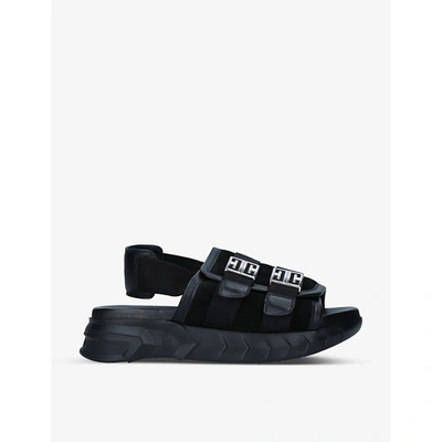 Shop Givenchy Womens Black Marshmallow Branded Leather Sandals 4
