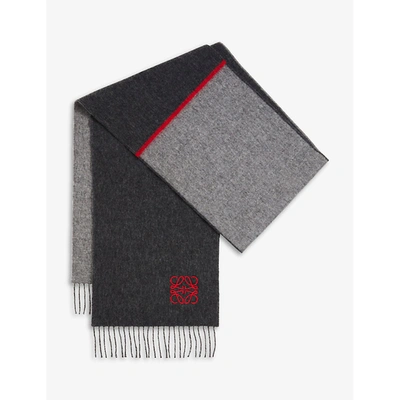 Shop Loewe Colour-blocked Wool And Cashmere Scarf In Grey/black