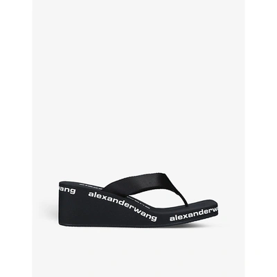 Shop Alexander Wang Logo-print Two-post Wedge Flip-flops In Black