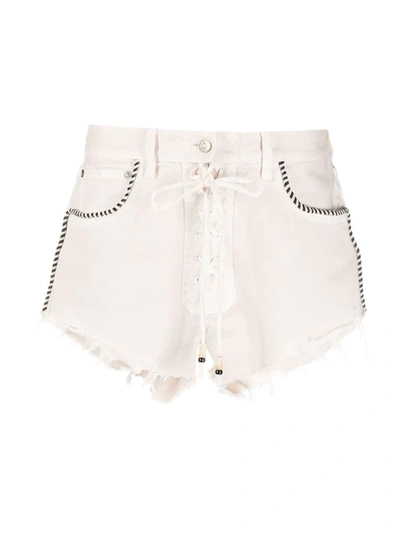 Shop Alanui Fringed Denim Shorts In Neutrals